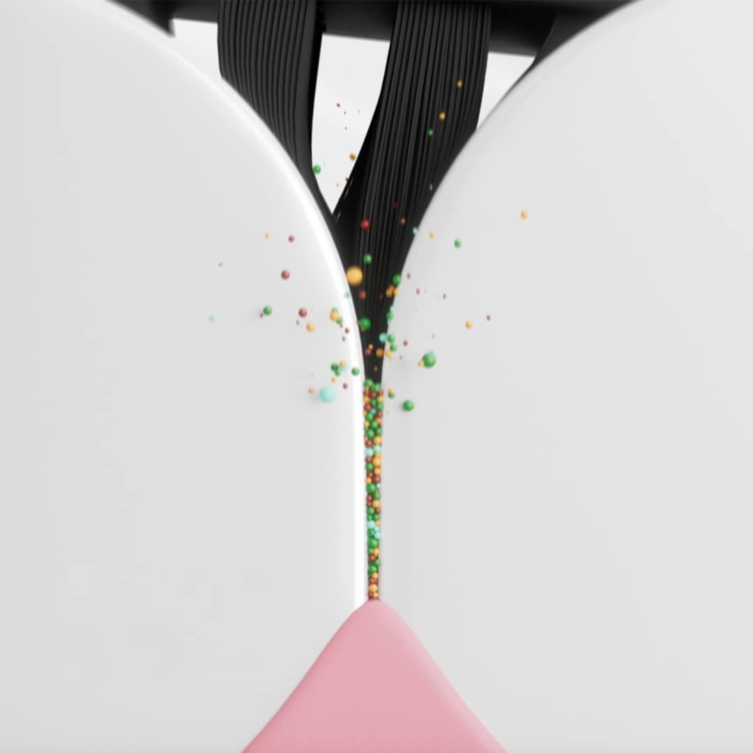 Toothbrush bristles pushing out particles between teeth