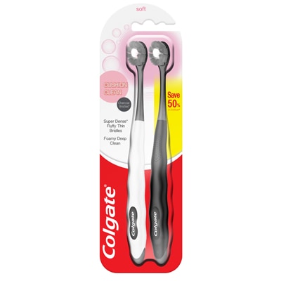 Colgate Cushion Clean Charcoal Soft Toothbrush 2s Valuepack