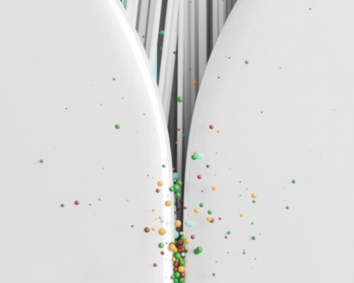Toothbrush bristles pushing out particles between teeth