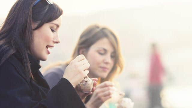 Woman eating ice cream