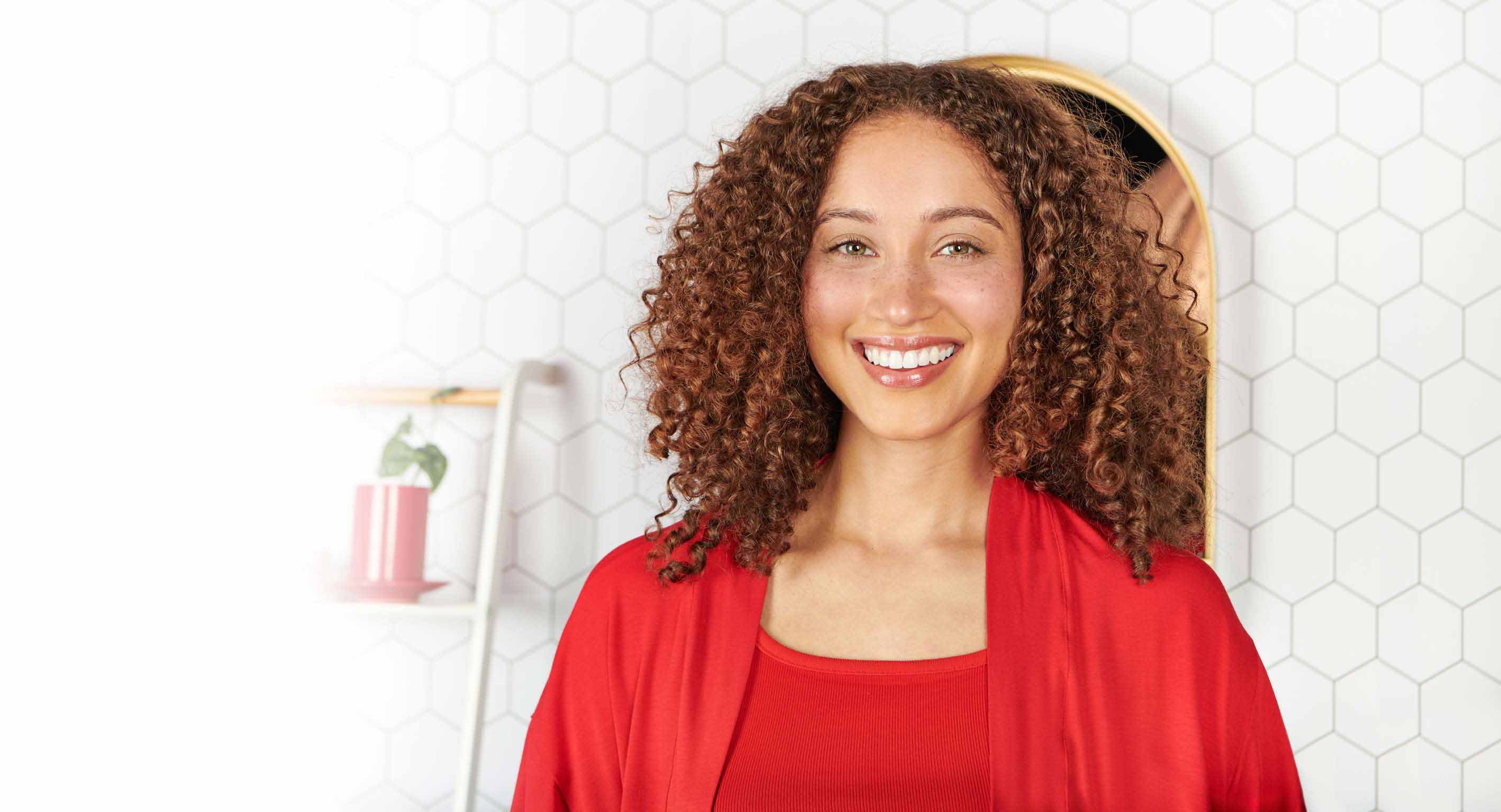woman smiling brightly