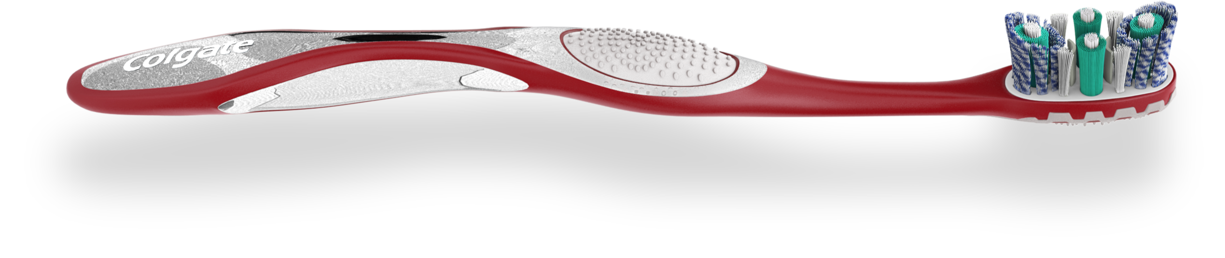 a red Colgate toothbrush