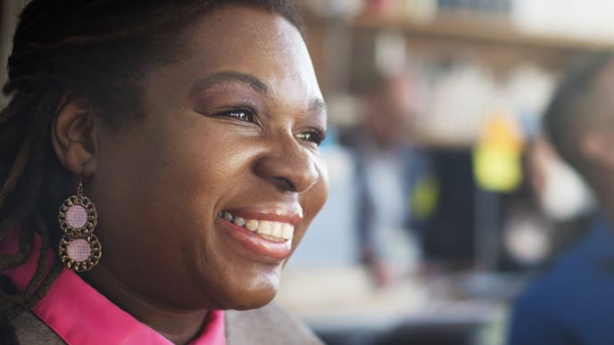 African American business woman smiling