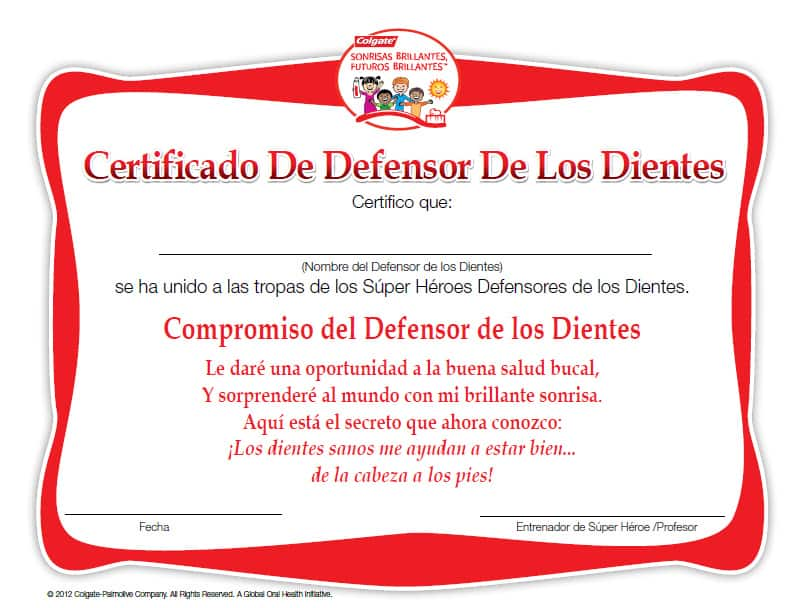 Certificado De Defensor De Los Dientes