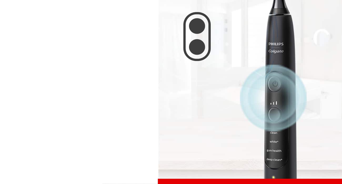 philips-colgate-sonicpro-70-product-benefits-9 Control de doble botón. Su control dual facilita una selección más sencilla de los modos de cepillado
