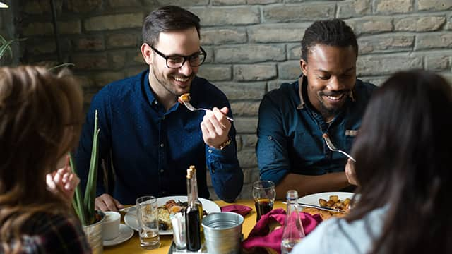 group eating at restaurant