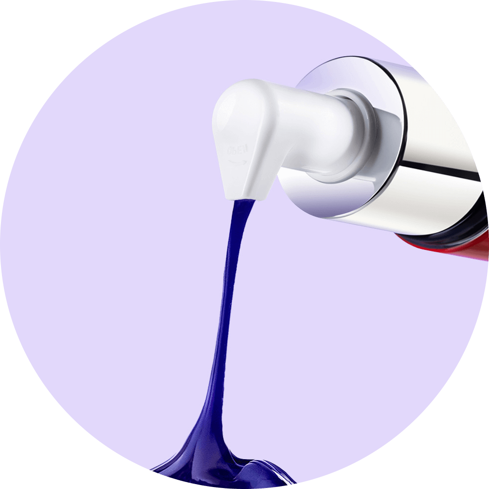Slick & smooth Optic White Purple Serum dispensed from a pump bottle