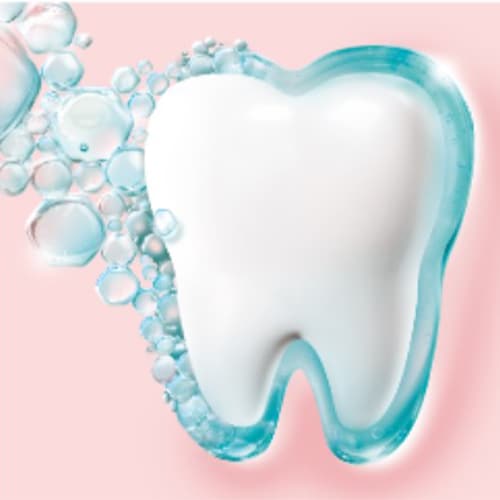 Tooth surrounded by protective layer and bubbles