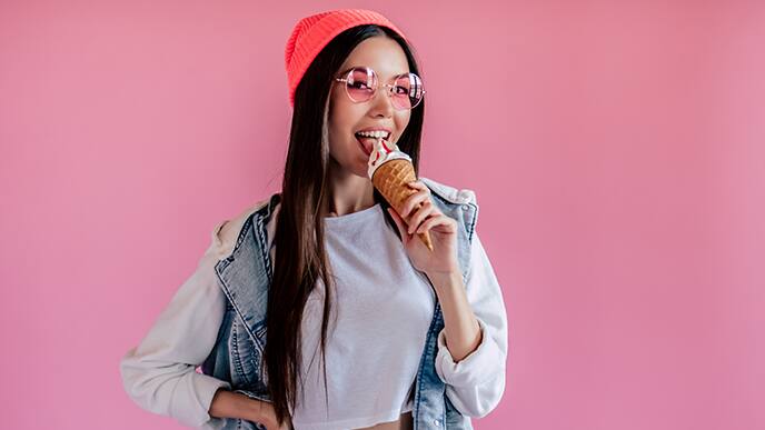 woman with delicious ice cream woman with delicious ice cream