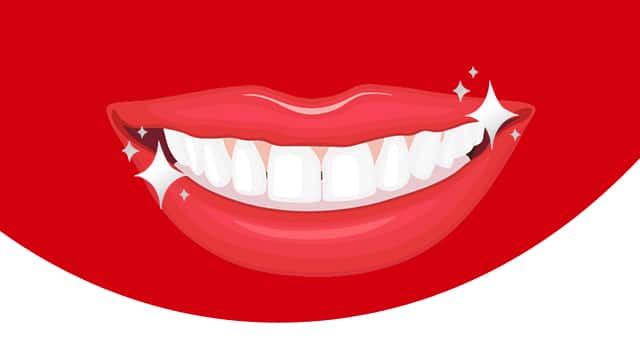 Close-up of sparkly white teeth achieved with Colgate Optic White Purple Toothpaste.