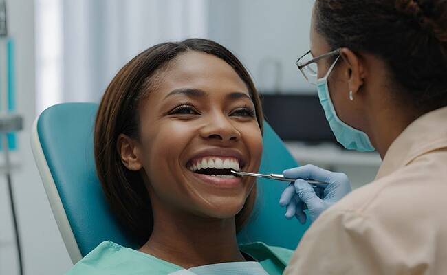 hasta diş hekimi tarafından kontrol ediliyor